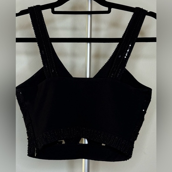 Bebe black Sequin evening occasion date night waist halter tank zip side XS EUC - Picture 8 of 9